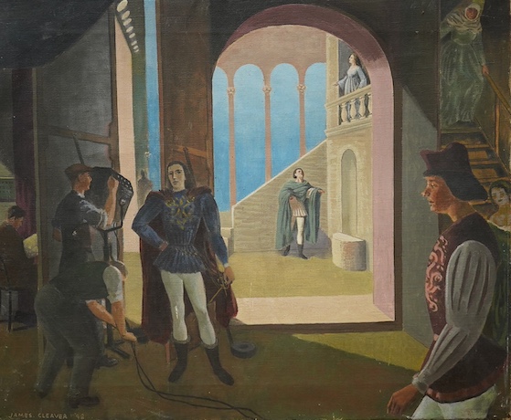 James Cleaver (1911-2003), oil on canvas, Theatrical scene, signed and dated ‘48?, 46 x 56cm, unframed. Condition - poor to fair